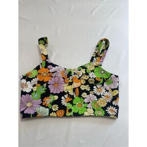 MAJE Liseven Floral Crop Top Woven Cotton Multicolor Button Front Size 3